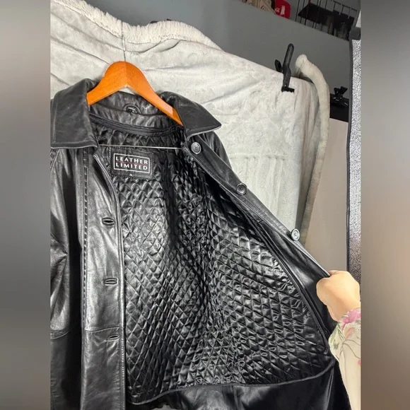 Leather Limited Black 100% Leather Coat XL Mink Trim Zip Out Liner jacket